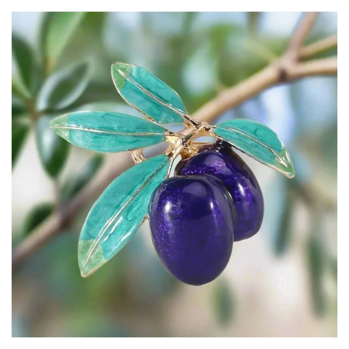 Enamel Olive Branch Brooch Pin Backed 45mm – Blue