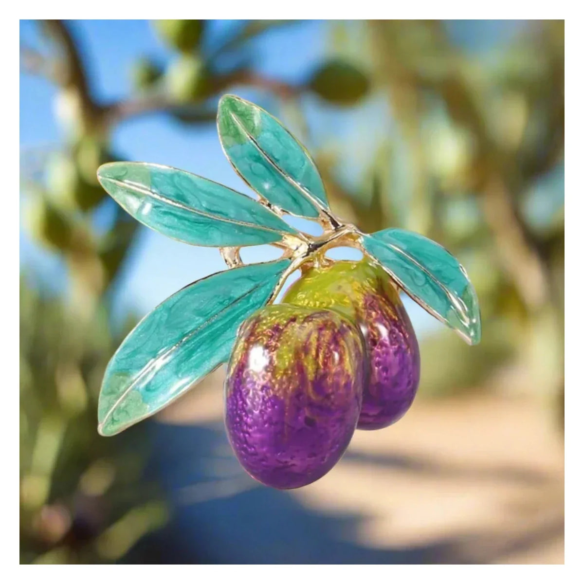 Enamel Olive Branch Brooch Pin Backed 45mm – Purple