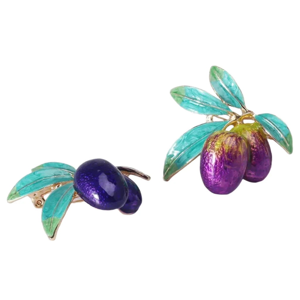 Enamel Olive Branch Brooch Pin Backed 45mm
