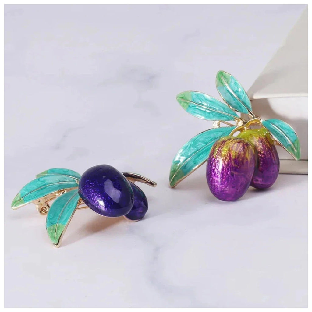 Enamel Olive Branch Brooch Pin Backed 45mm