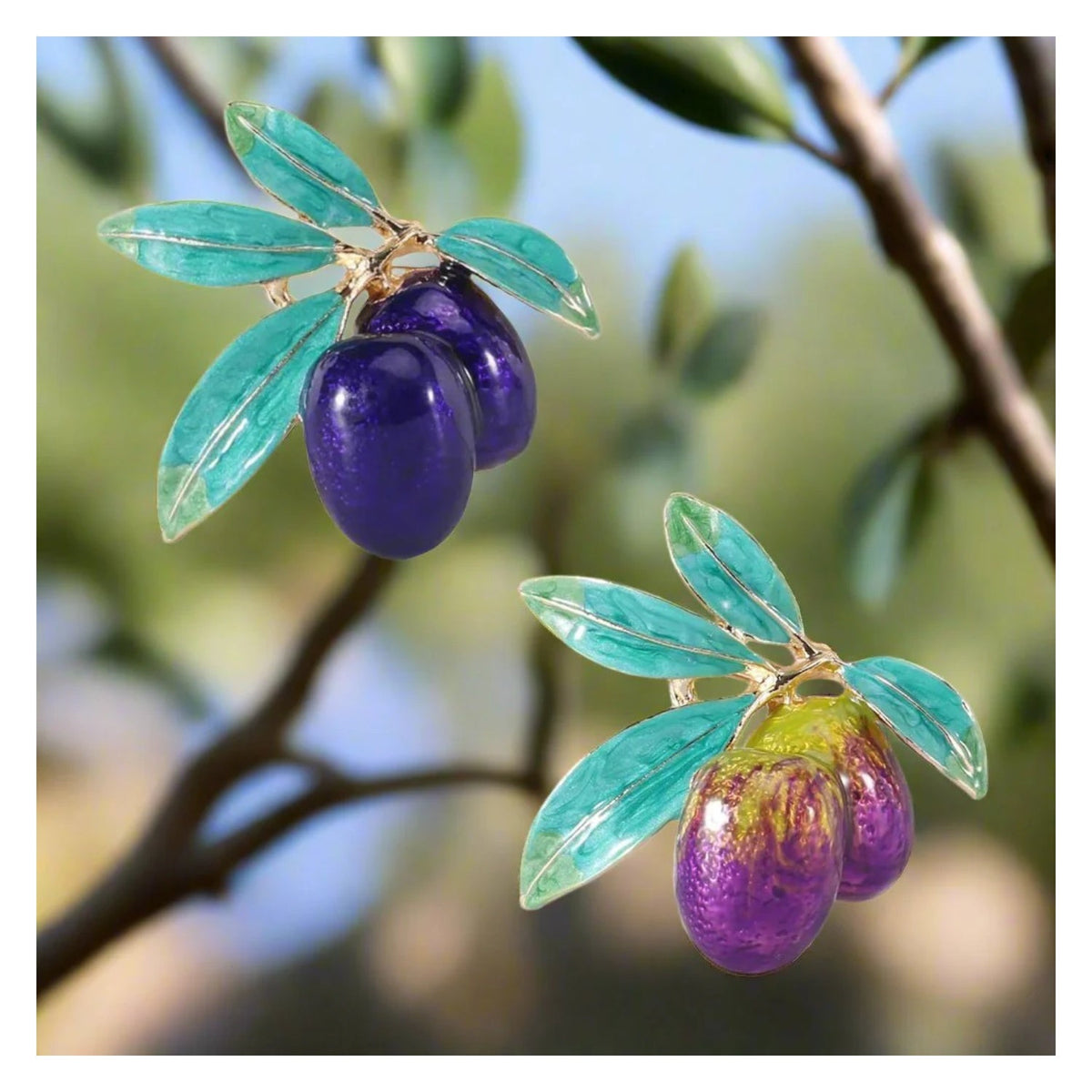 Enamel Olive Branch Brooch Pin Backed 45mm