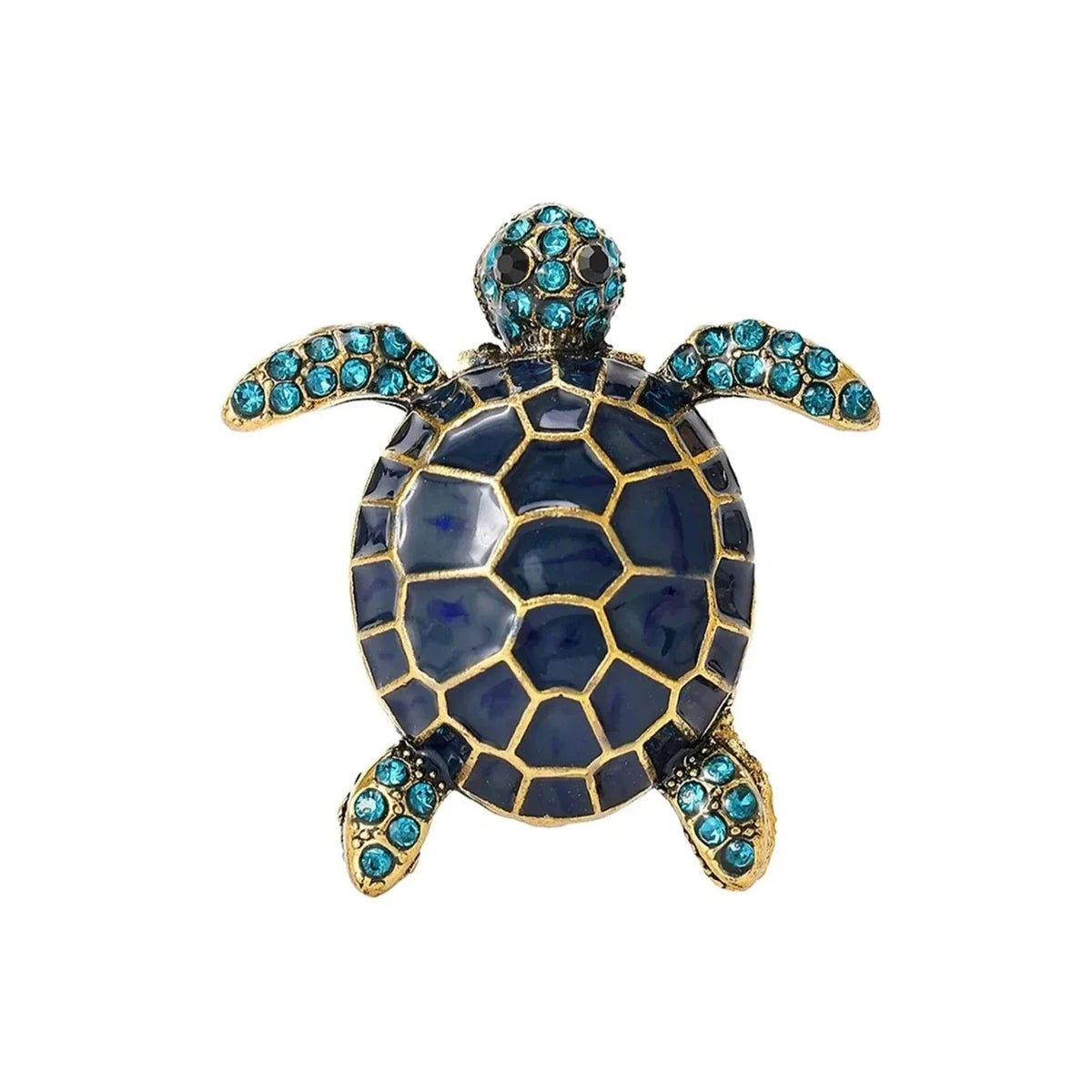 Enamel Turtle Brooch with Rhinestones – Blue, Yellow, Black, Orange