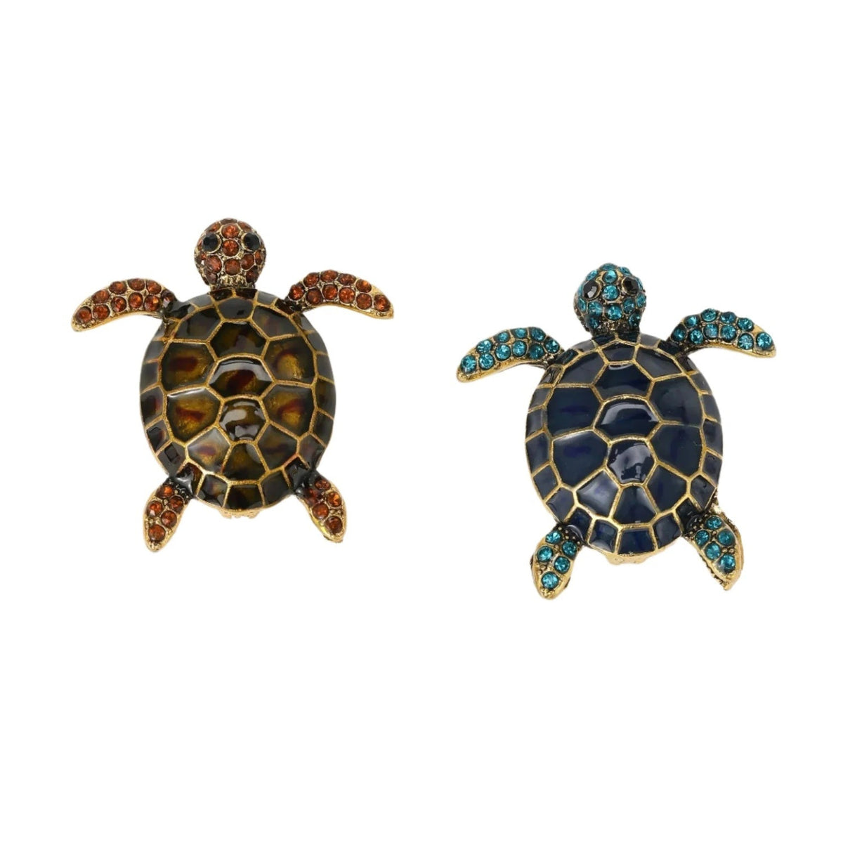 Enamel Turtle Brooch with Rhinestones – Blue, Yellow, Black, Orange