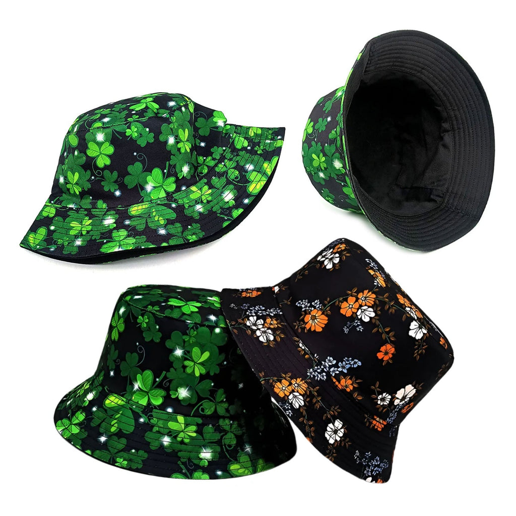 Flower Clover Patterned Double-Sided Bucket Hat