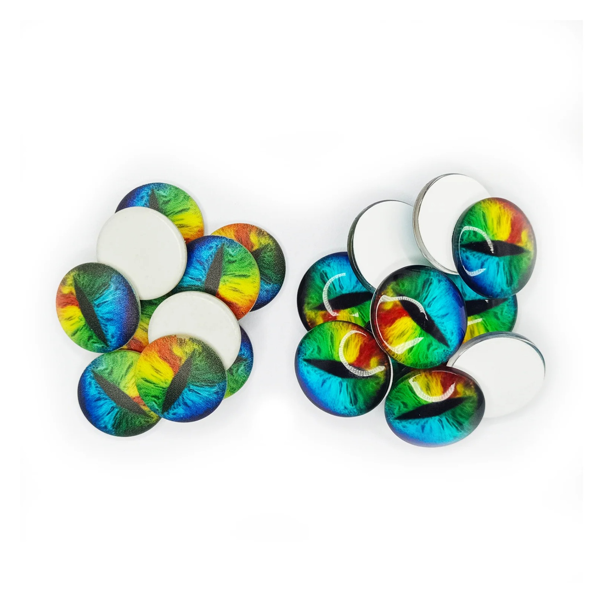 10pcs Glass or Resin Eye Cabochon Thin Pupil Slit Dragon & Cat Eye – Colorful dragon eye buttons on a white background