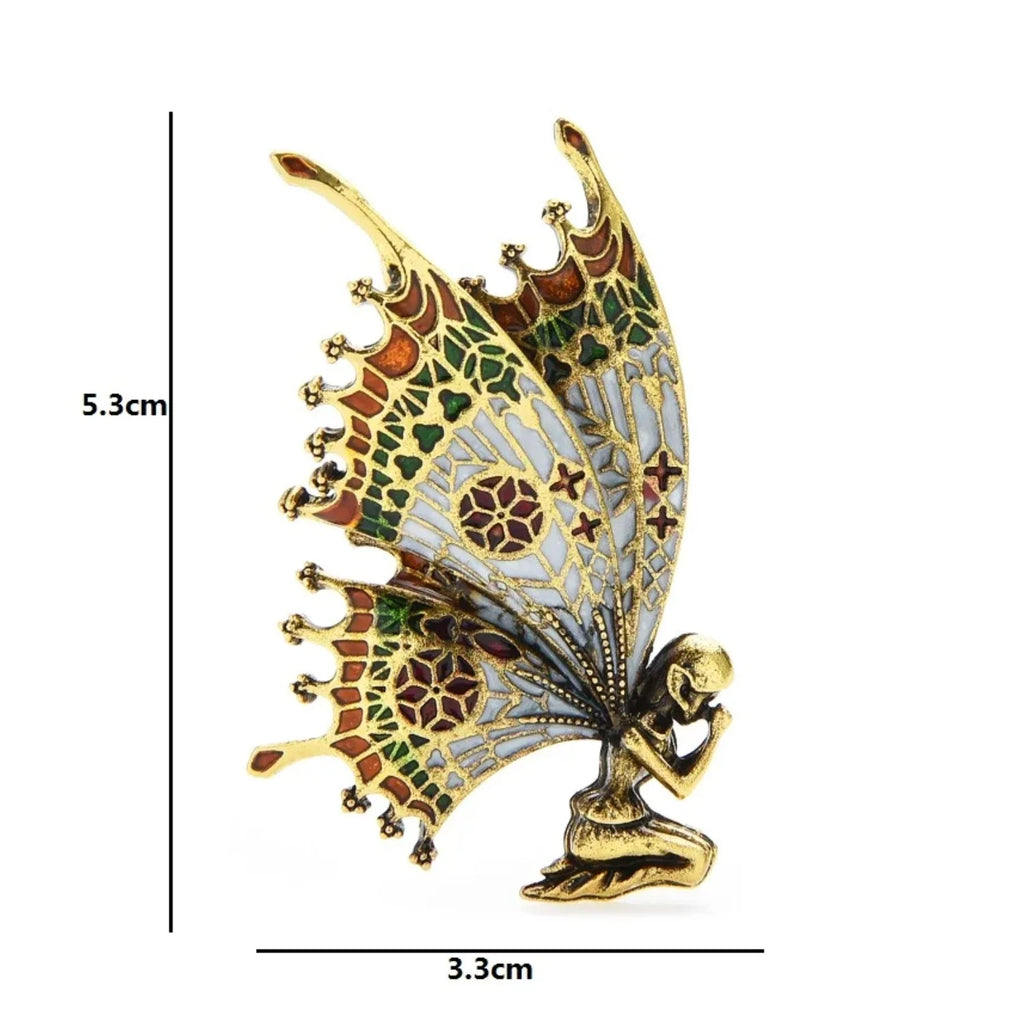 Vintage Fairy Brooch 5.3cm Butterfly Wing Enamel Pin