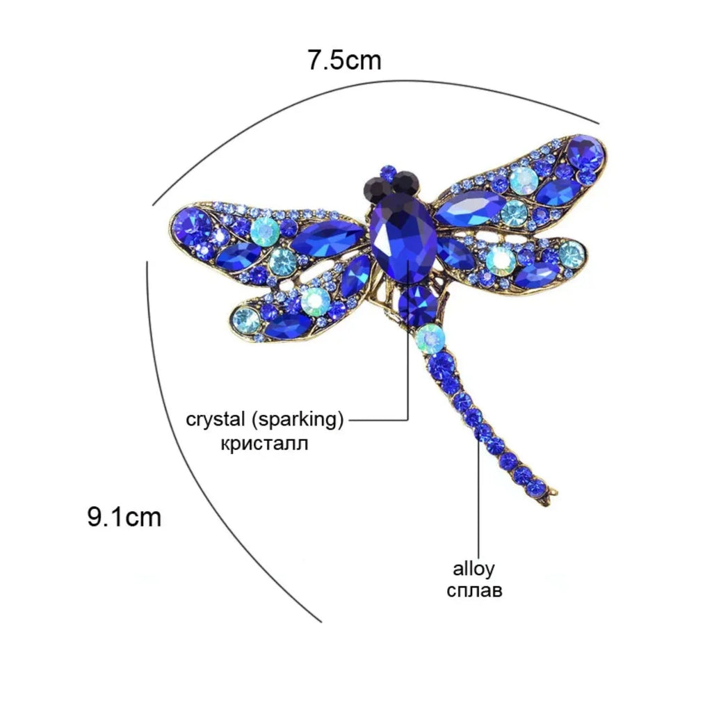 9cm Vintage Rhinestone Dragonfly Brooch