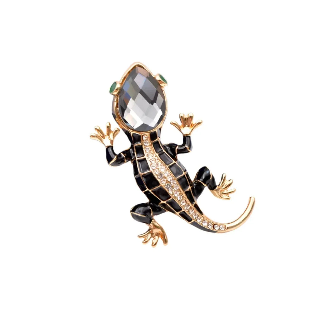 Crystal Lizard Gecko Brooch 5.5cm Black or Gold