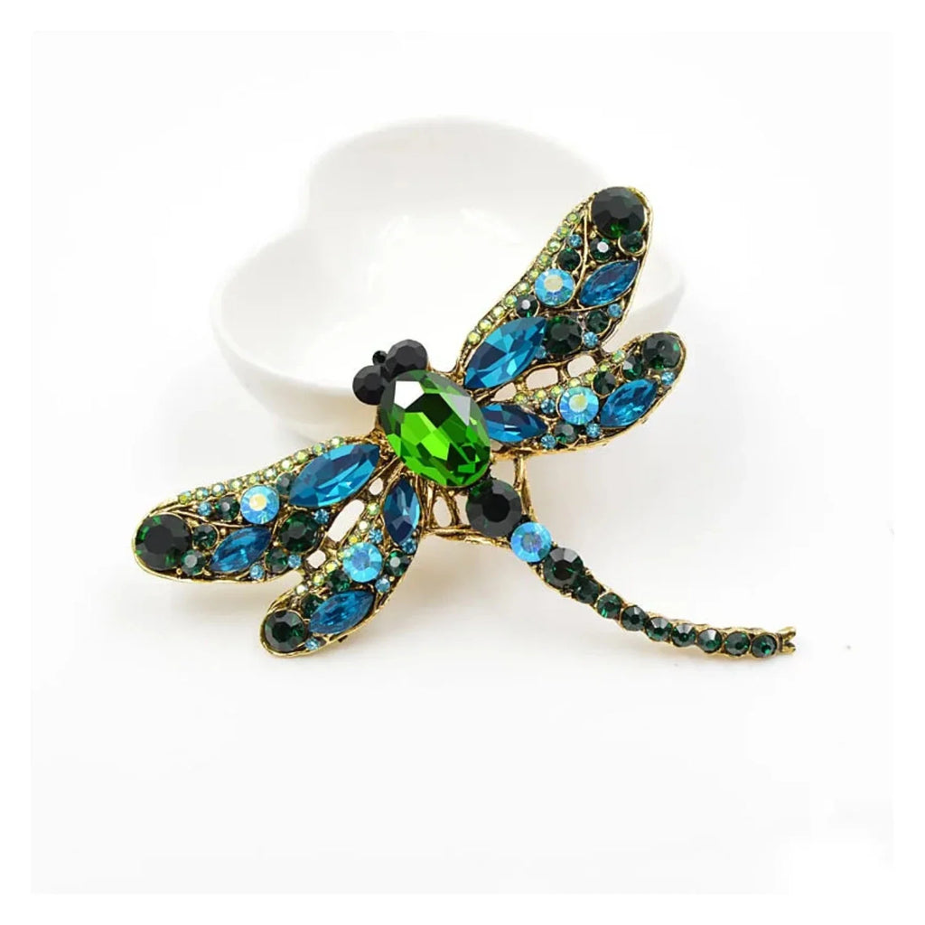 9cm Vintage Rhinestone Dragonfly Brooch