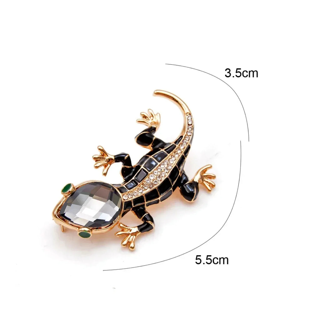 Crystal Lizard Gecko Brooch 5.5cm Black or Gold