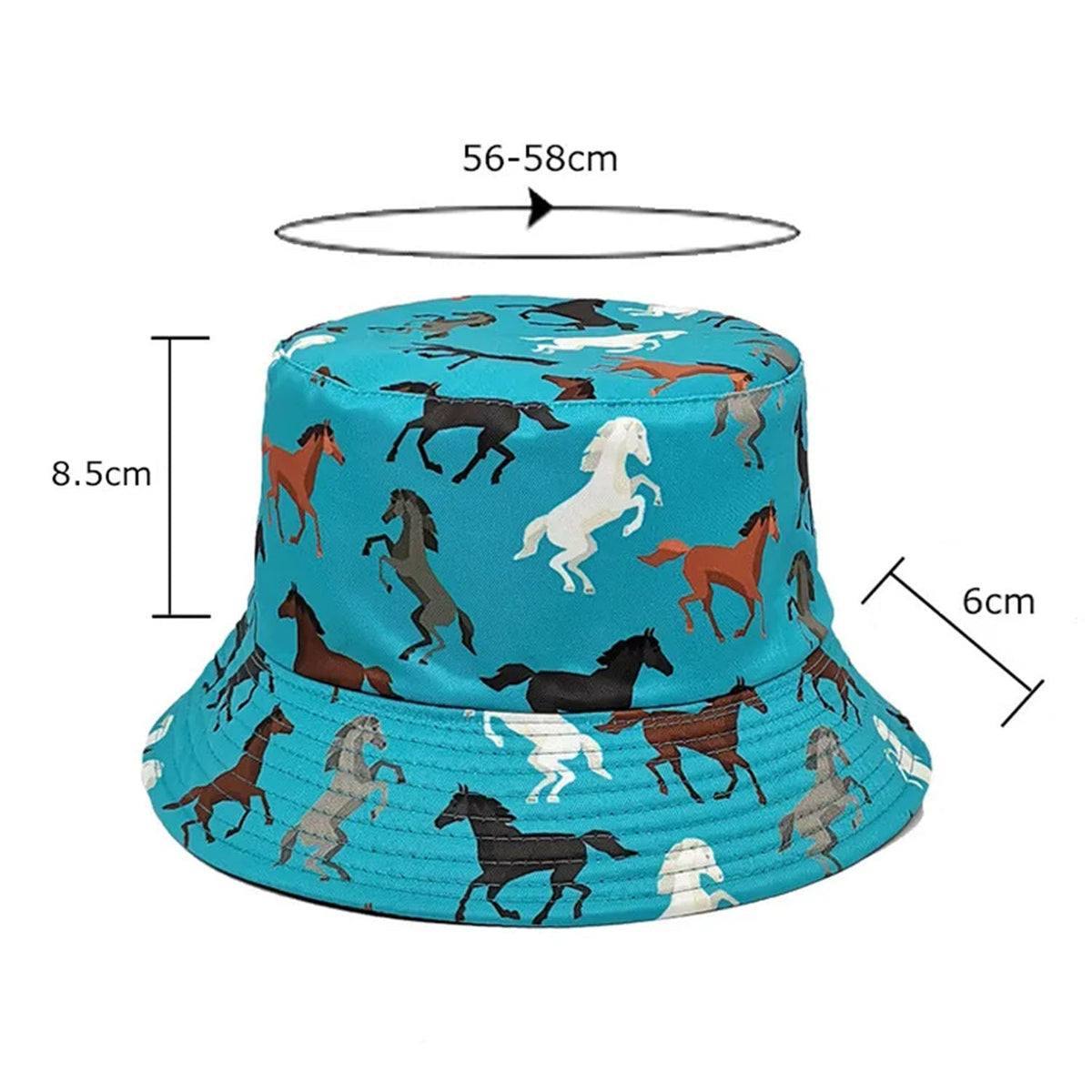 Horse Patterned Double-Sided Bucket Hat Travel Sun Hat