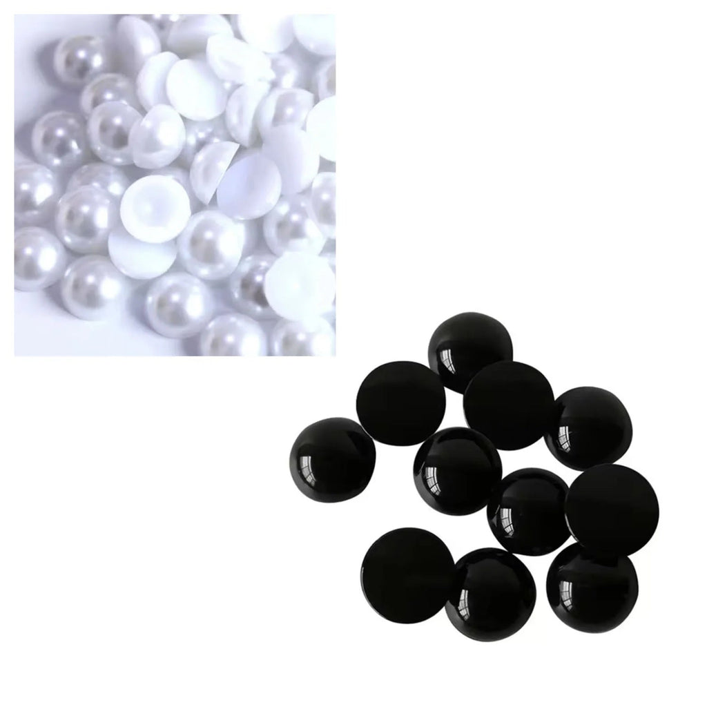 50pcs Imitation ABS Pearl Cabochon Beads 14-16mm Black & White