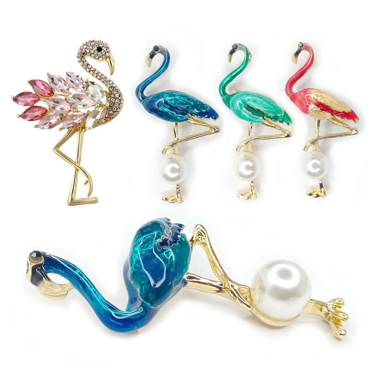 53mm Inlaid Rhinestone Flamingo Brooch Pin Backed
