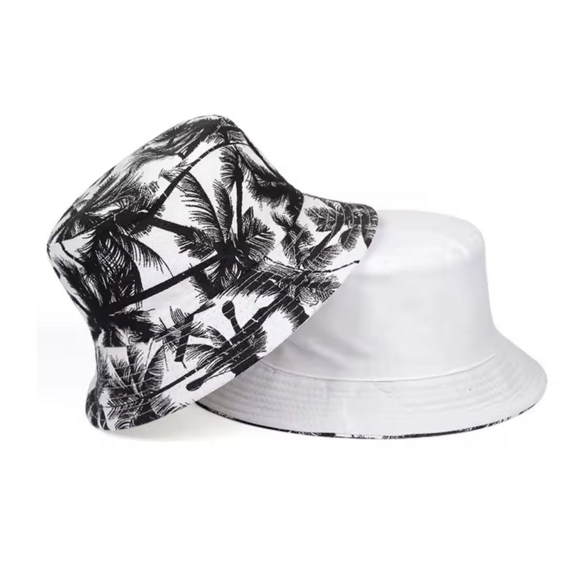 Palm Tree Patterned Double Sided Bucket Hat – Blue Mixed