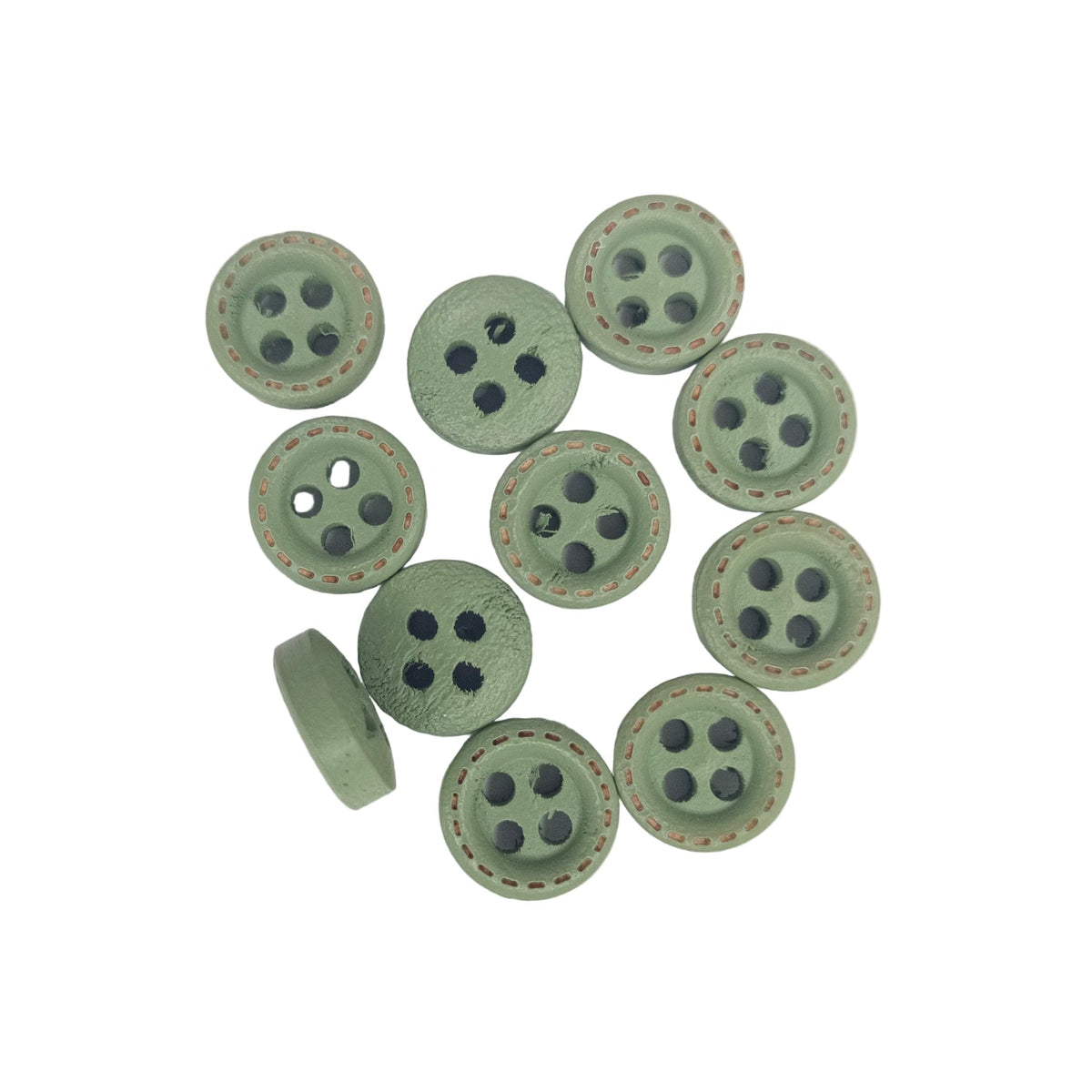 10mm Round Dotted Line Wood Buttons – 25pcs Pickle Green, 200pcs Pickle Green