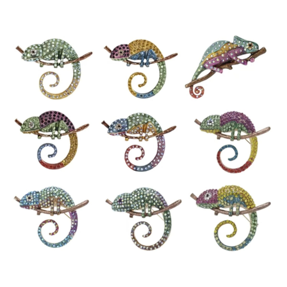 Rhinestone Chameleon Lizard Brooch Large Pin-Backed 3 Sizes