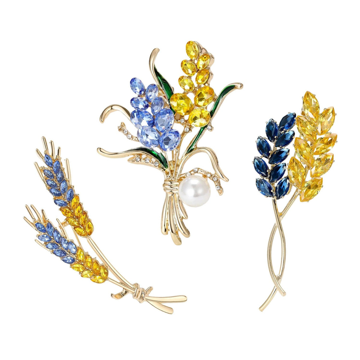 Rhinestone Ear of Wheat Brooch Yellow Blue