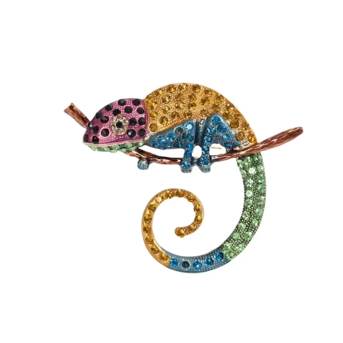 Rhinestone Chameleon Lizard Brooch Large Pin-Backed 3 Sizes – Yellow 72mm