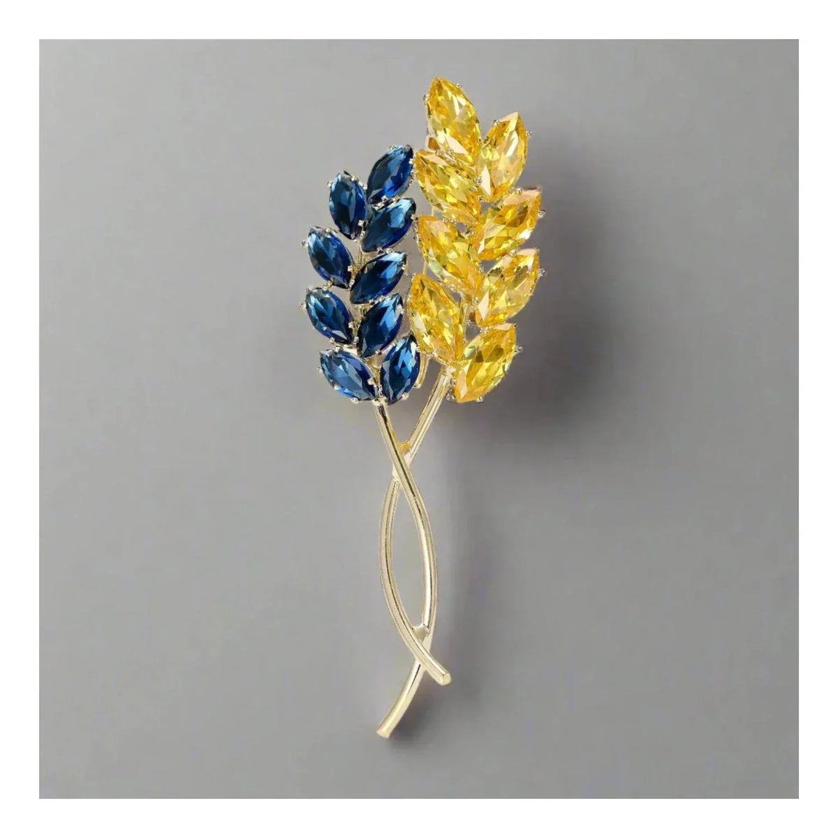 Rhinestone Ear of Wheat Brooch Yellow Blue – Blue Yellow 2176