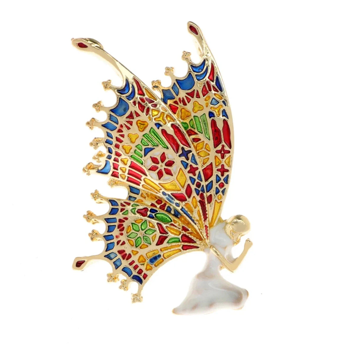 Vintage Fairy Brooch 5.3cm Butterfly Wing Enamel Pin – White Rainbow