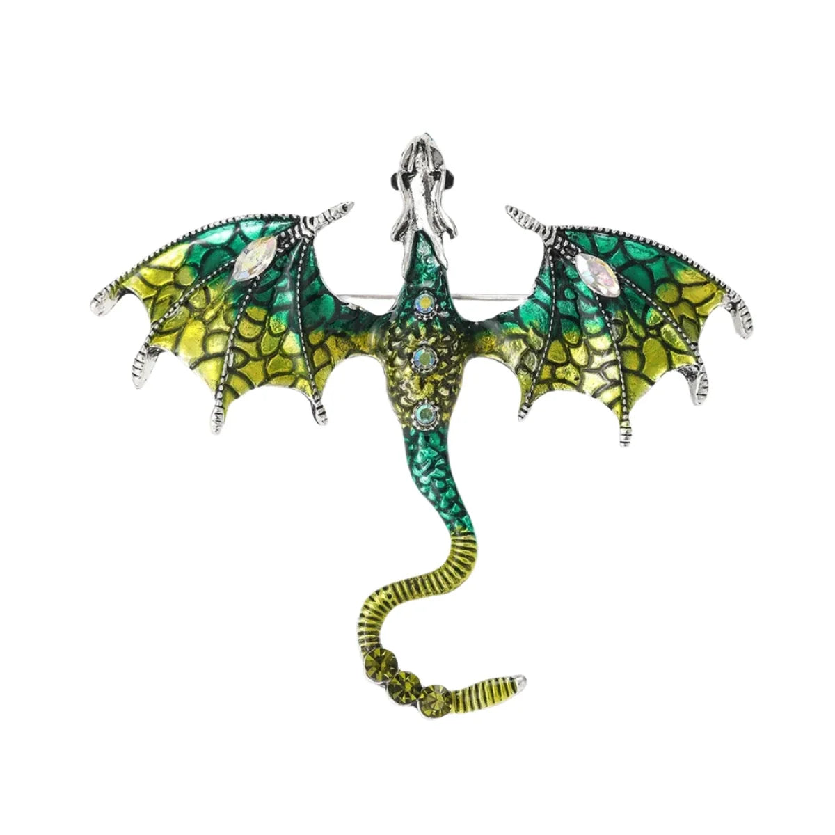 Metal Flying Dragon Enamel Brooch – 57×50 mm or 67×60 mm – Green Yellow 67x60mm