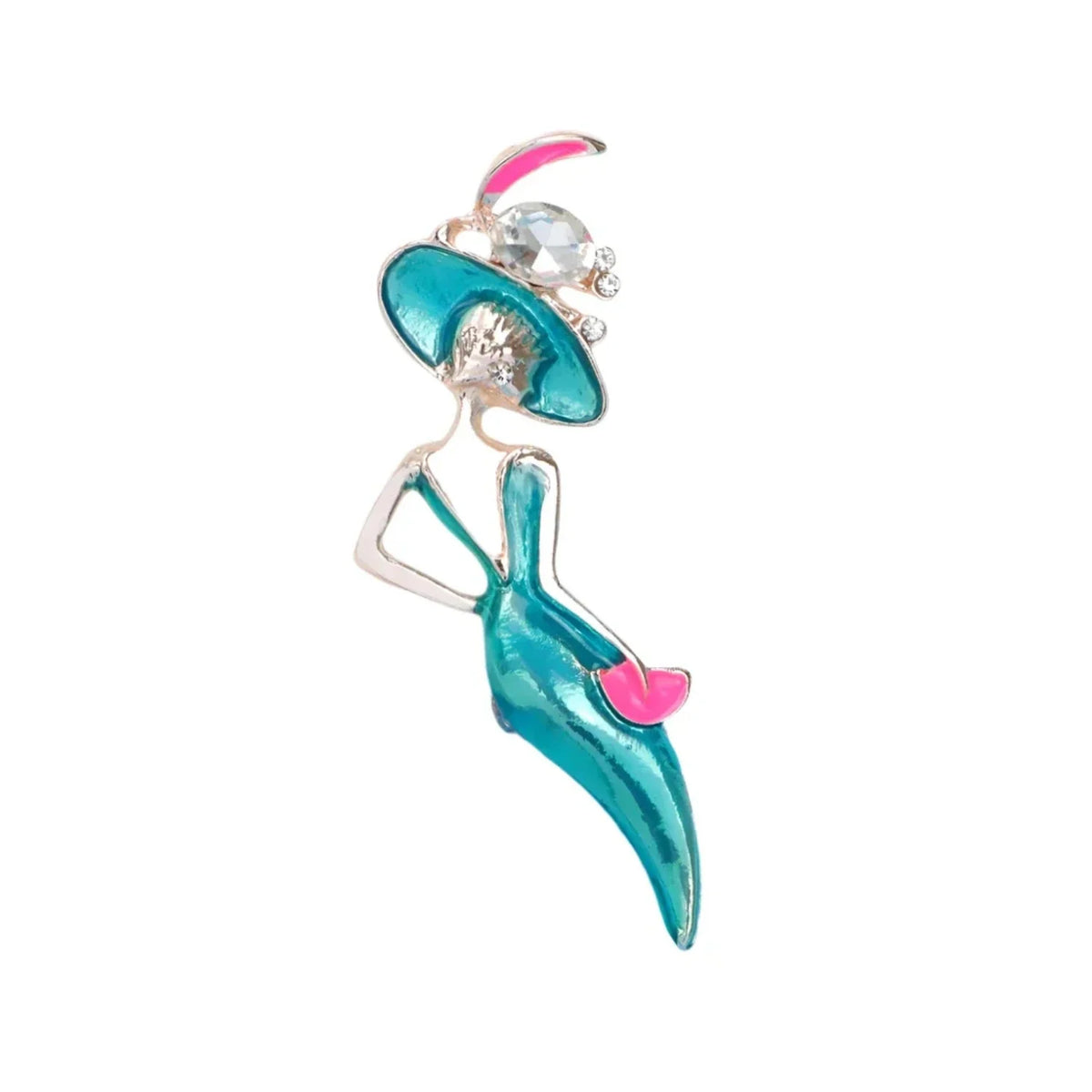 Wine Red 6.1cm Enamel Lady Figure Brooch