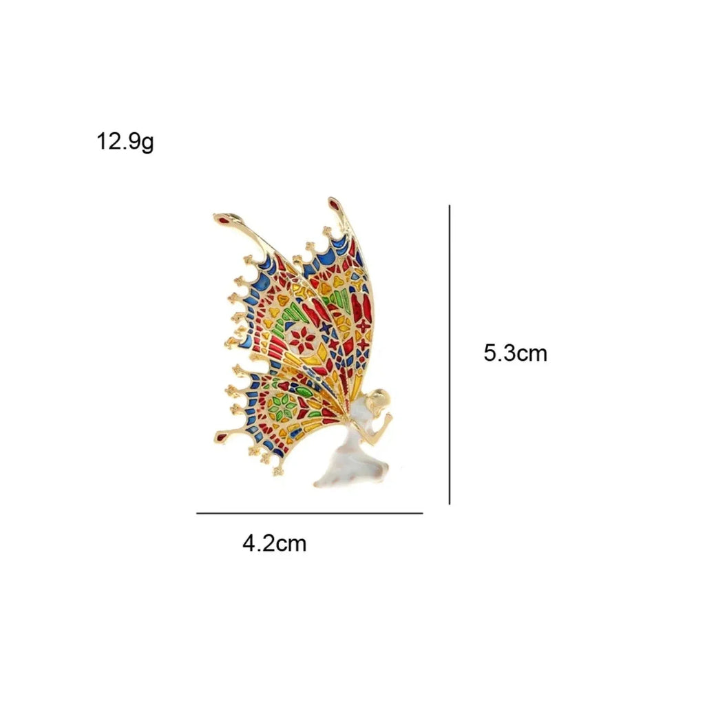 Vintage Fairy Brooch 5.3cm Butterfly Wing Enamel Pin