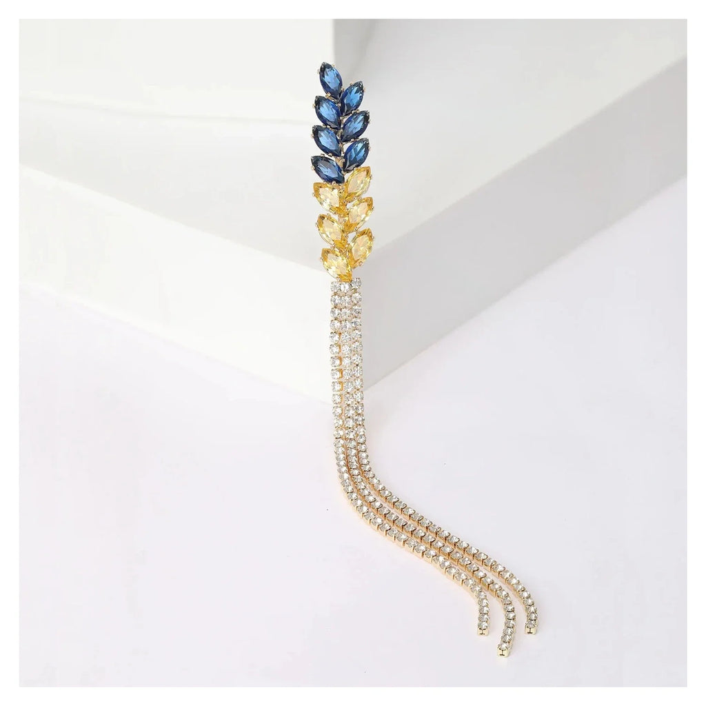 Rhinestone Ear of Wheat Brooch Yellow Blue