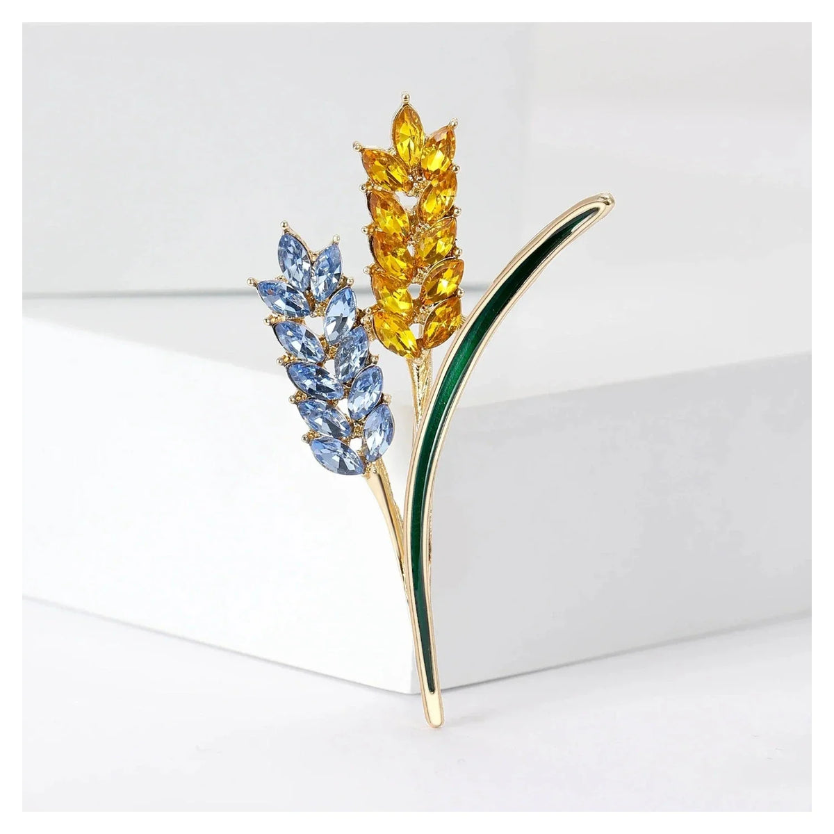 Rhinestone Ear of Wheat Brooch Yellow Blue
