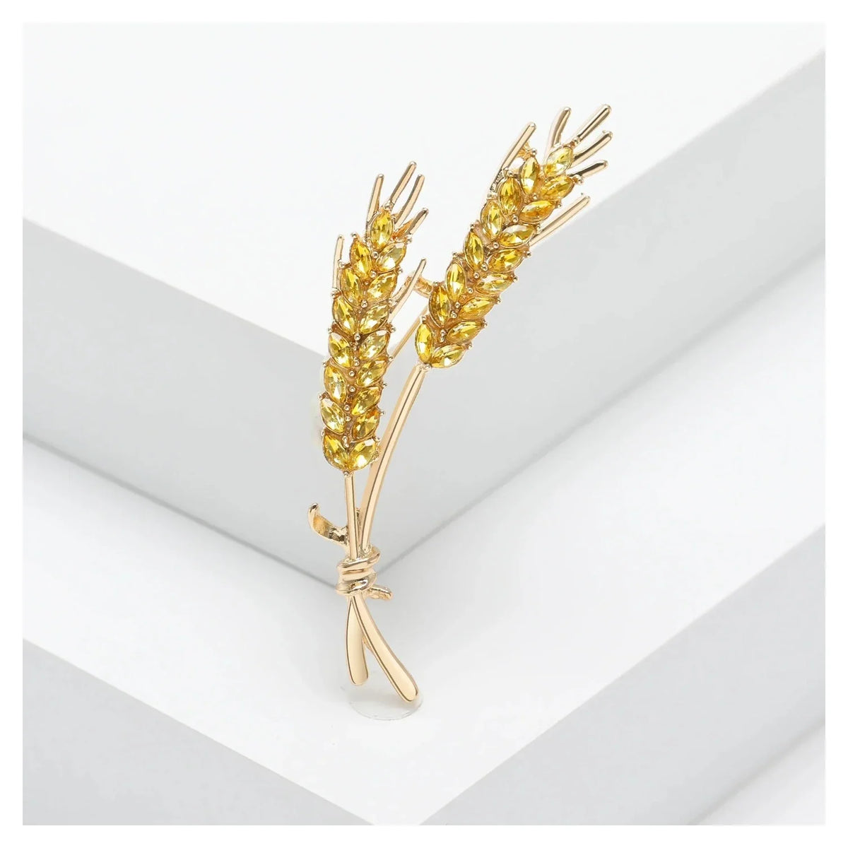 Rhinestone Ear of Wheat Brooch Yellow Blue
