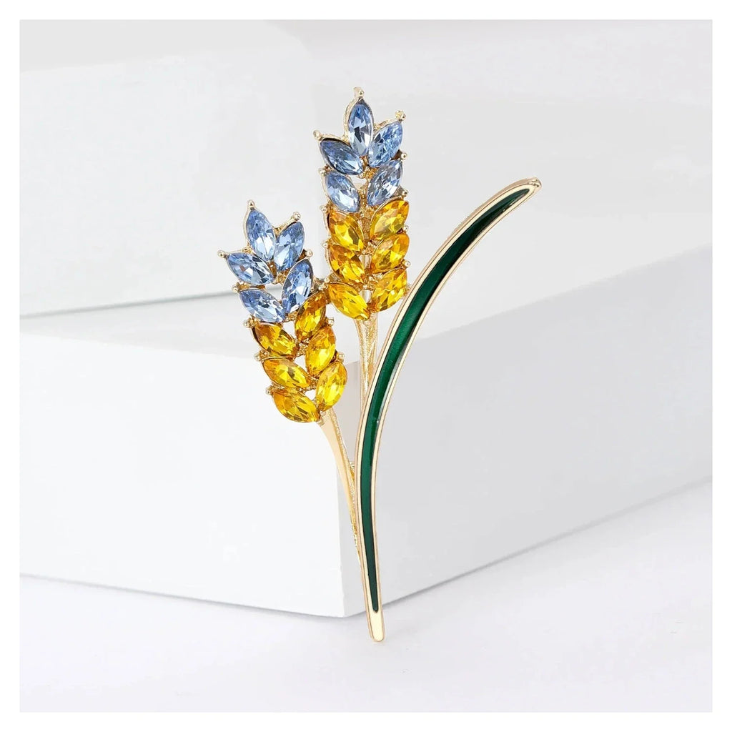 Rhinestone Ear of Wheat Brooch Yellow Blue