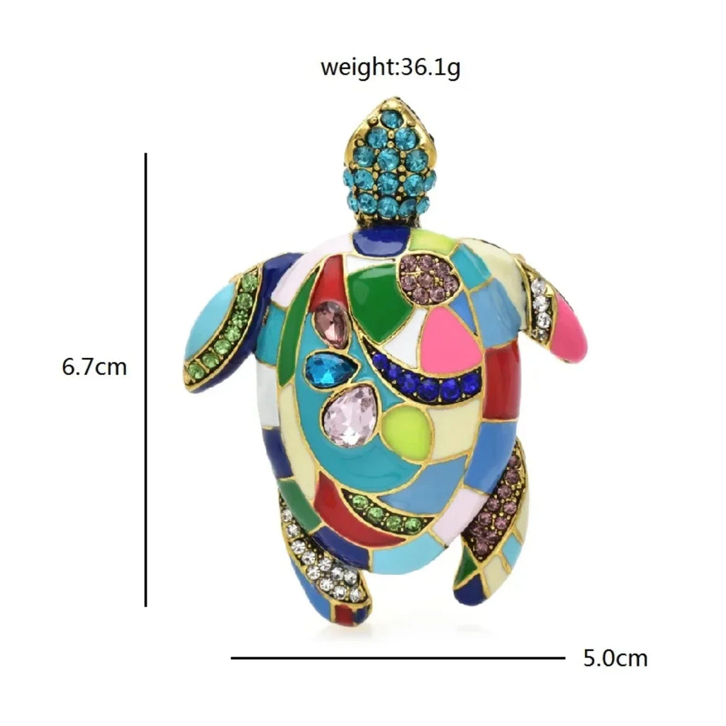 6.7cm Enamel Vintage Turtle Brooch Pin Backed Multicolour Rhinestones