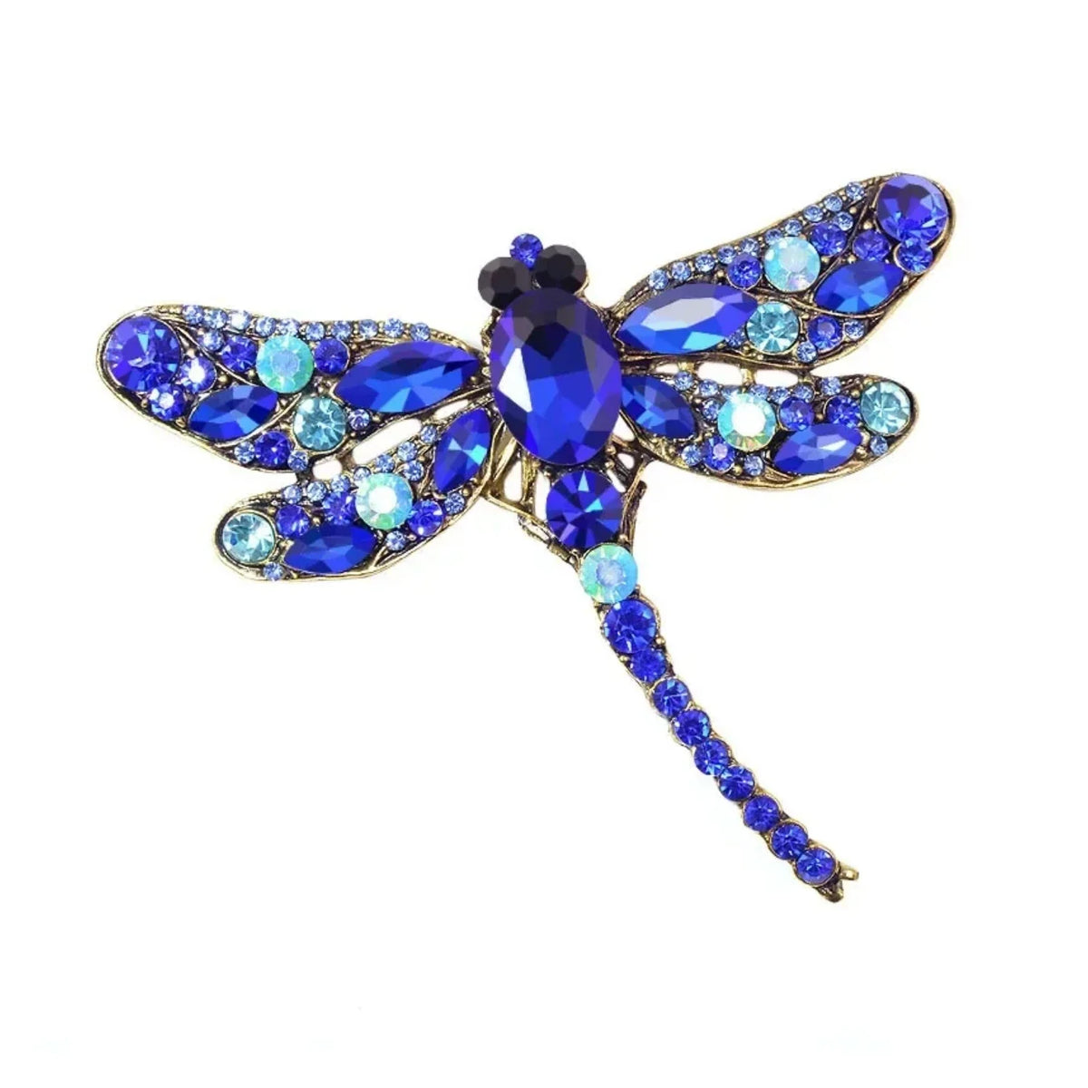 9cm Vintage Rhinestone Dragonfly Brooch – Blue
