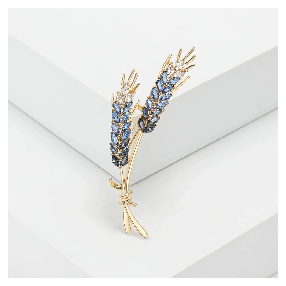 Rhinestone Ear of Wheat Brooch Yellow Blue