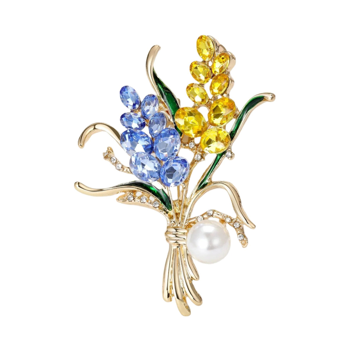 Rhinestone Ear of Wheat Brooch Yellow Blue