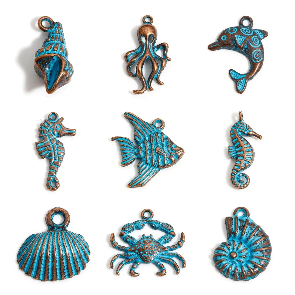 20pcs Vintage Ocean Jewelry Charms Antique Copper Blue Patina