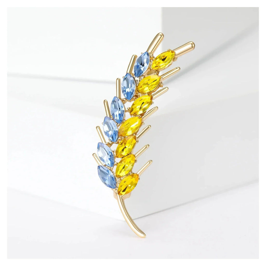 Rhinestone Ear of Wheat Brooch Yellow Blue
