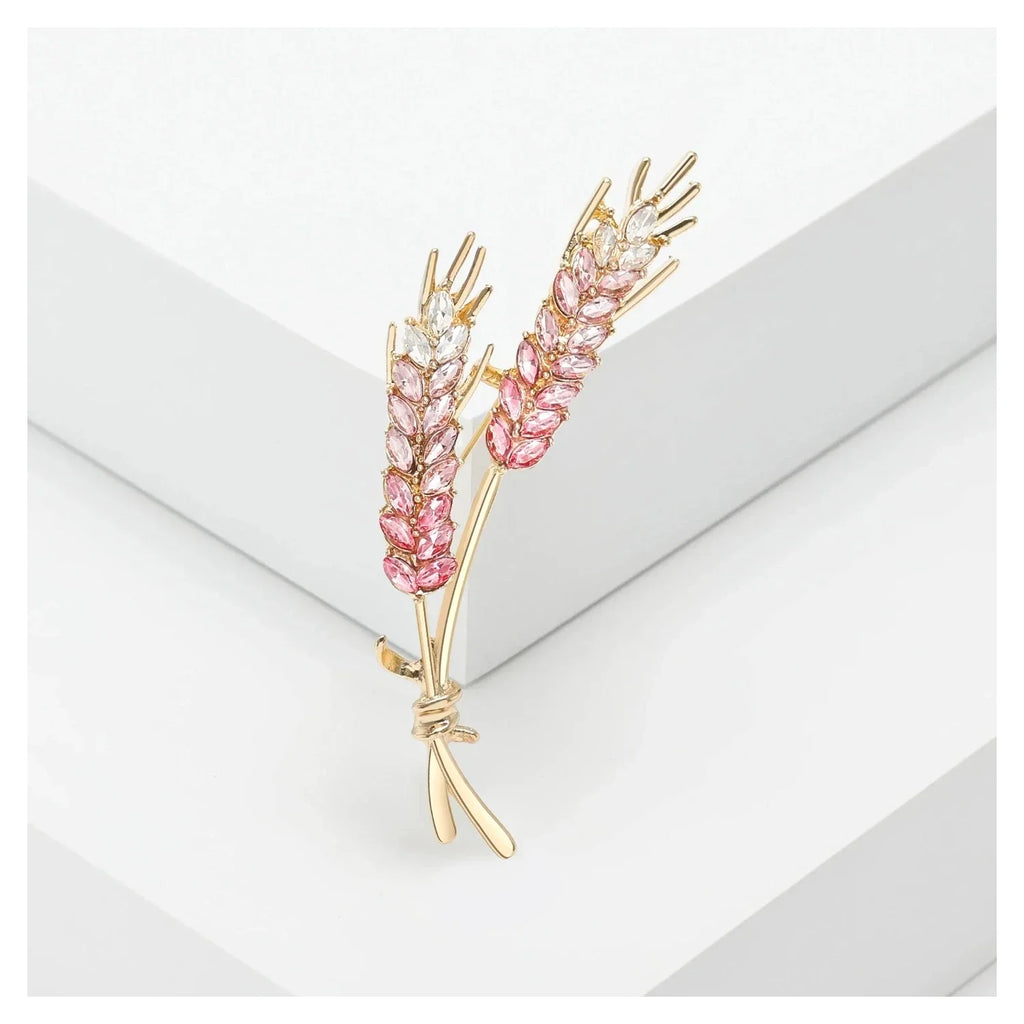 Rhinestone Ear of Wheat Brooch Yellow Blue