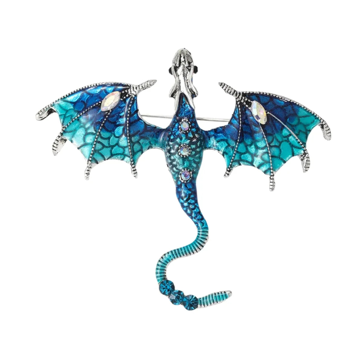Metal Flying Dragon Enamel Brooch – 57×50 mm or 67×60 mm – Blue Aqua 67x60mm
