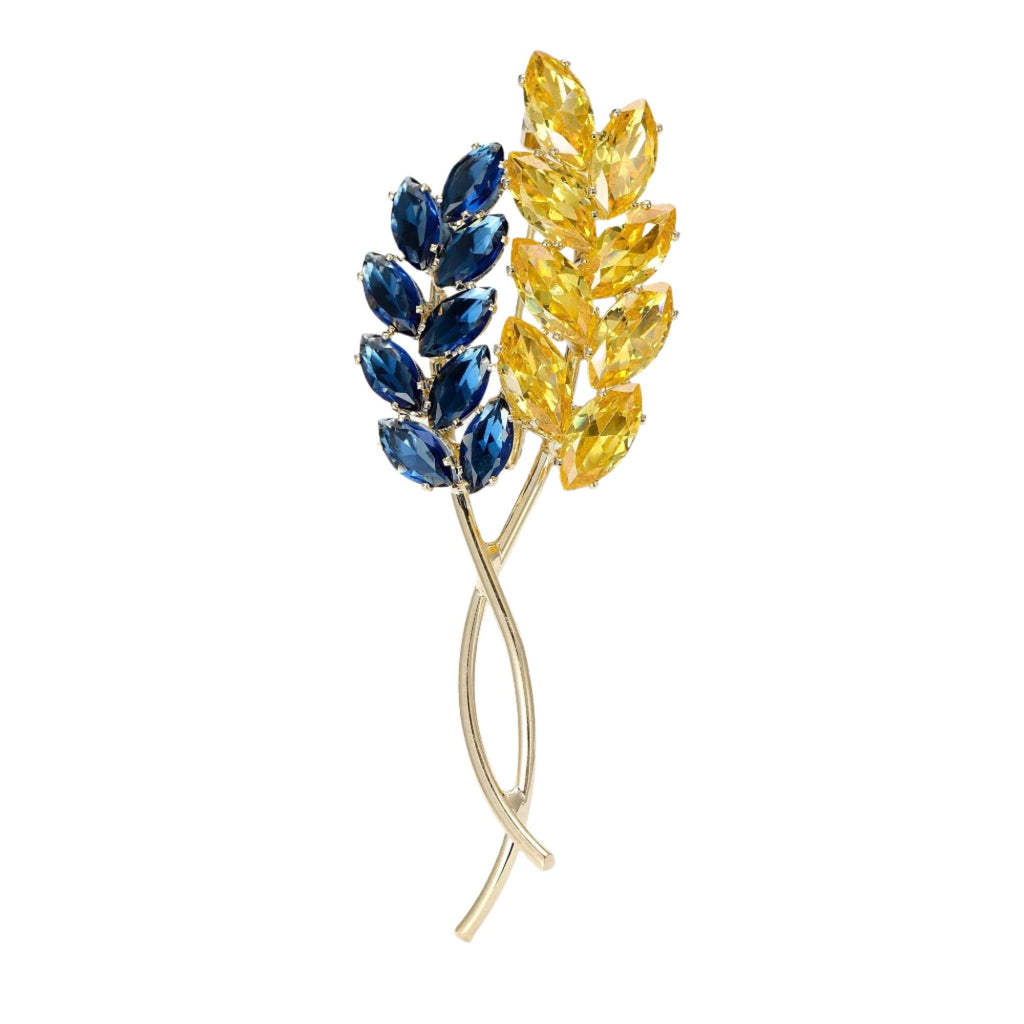 Rhinestone Ear of Wheat Brooch Yellow Blue