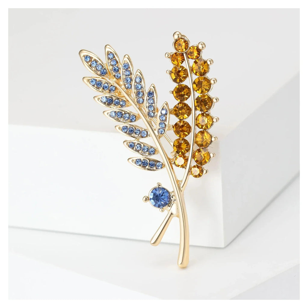 Rhinestone Ear of Wheat Brooch Yellow Blue