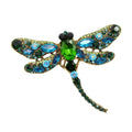 9cm Vintage Rhinestone Dragonfly Brooch – Green Blue