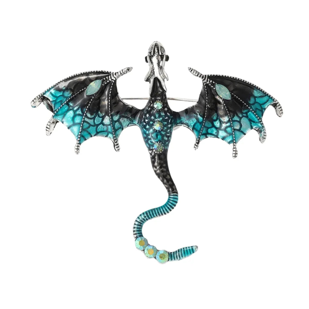 Metal Flying Dragon Enamel Brooch – 57×50 mm or 67×60 mm – Black Aqua 67x60mm