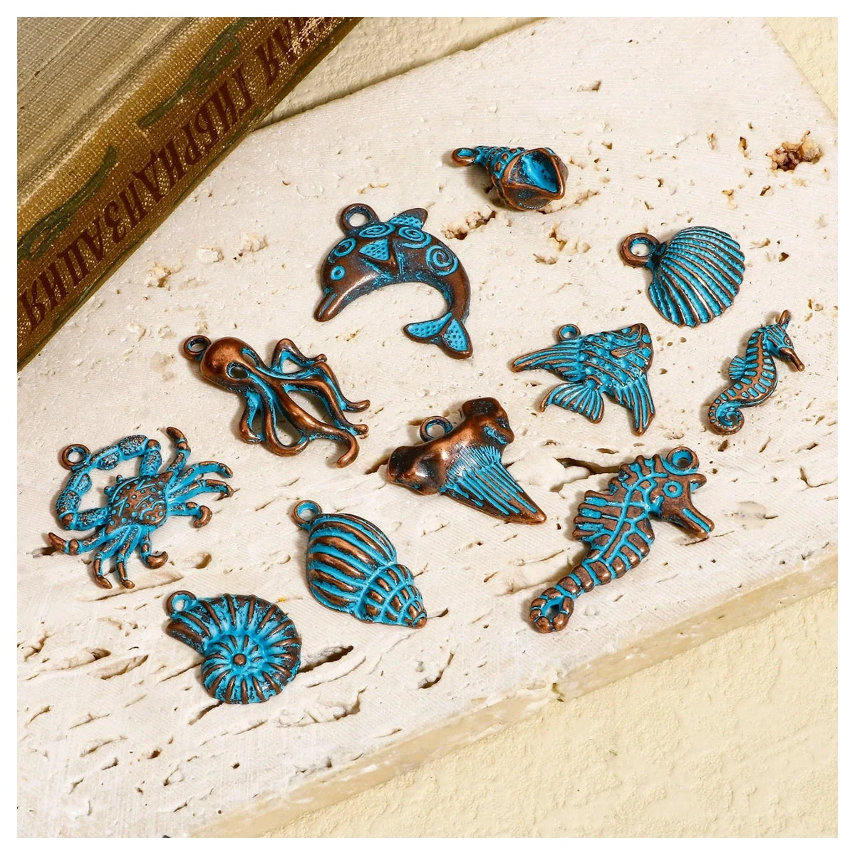 20pcs Vintage Ocean Jewelry Charms Antique Copper Blue Patina
