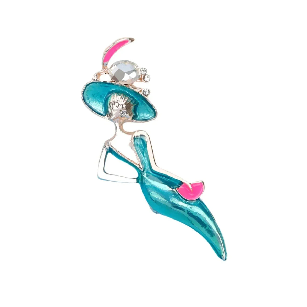 Wine Red 6.1cm Enamel Lady Figure Brooch