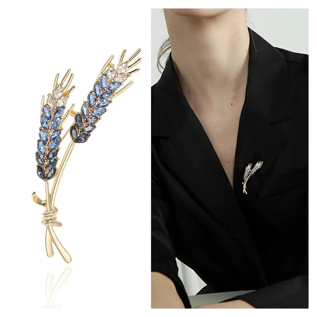Rhinestone Ear of Wheat Brooch Yellow Blue