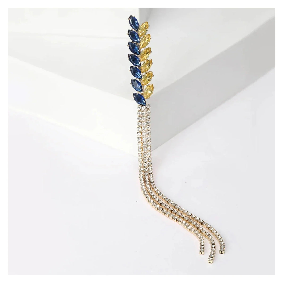 Rhinestone Ear of Wheat Brooch Yellow Blue