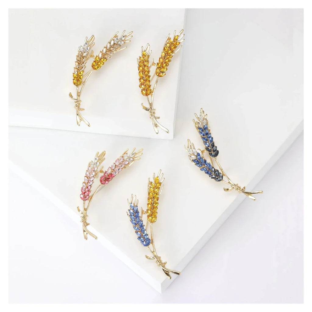 Rhinestone Ear of Wheat Brooch Yellow Blue