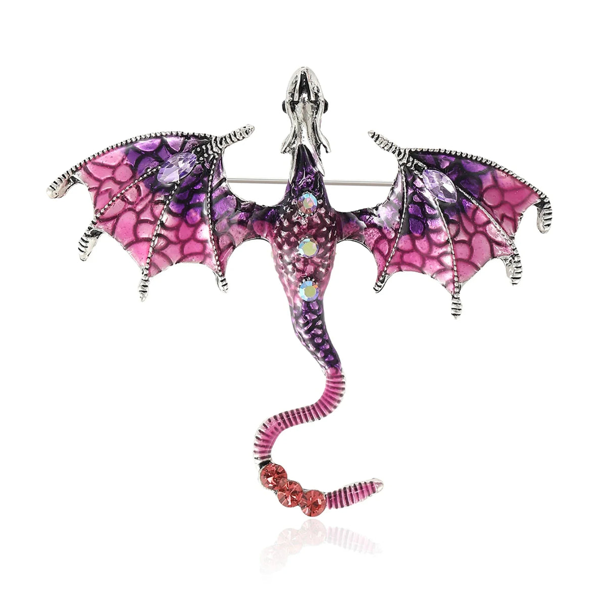 Metal Flying Dragon Enamel Brooch – 57×50 mm or 67×60 mm – Pink 67x60mm