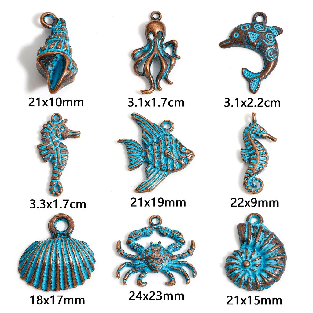 20pcs Vintage Ocean Jewelry Charms Antique Copper Blue Patina